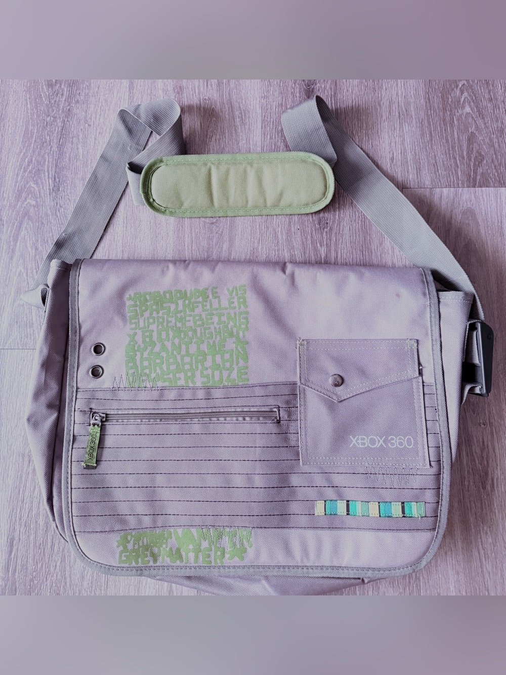 Official Xbox 360 Messenger Travel Bag Grey/Green Canvas Console Carrying Case